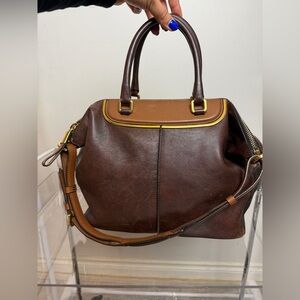 Tod’s Italian Leather Doctor Bag Brown Two Tone Satchel  Brass Hardware